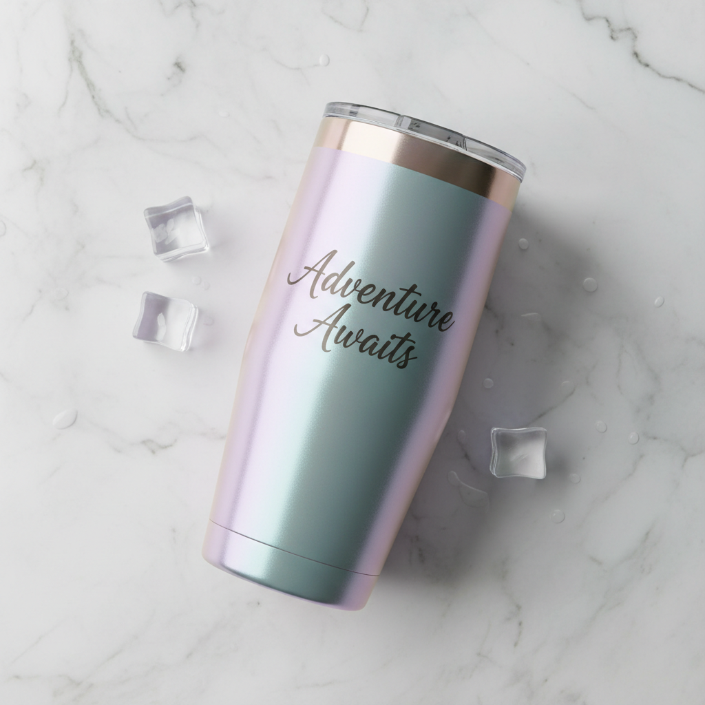 Custom personalized stainless steel tumbler with pearlescent finish